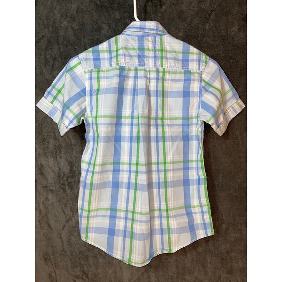 Boys Short Sleeve Tommy Hilfiger Blue Plaid Button Down Shirt 8 - Picture 3 of 5